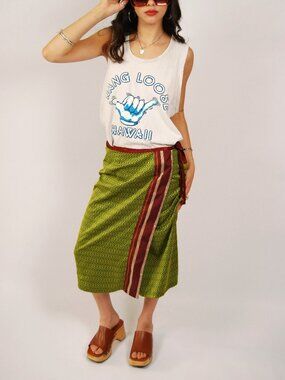 Y2K Free People Wrap Skirt (S) small green vintage womens chartreuse boho chic